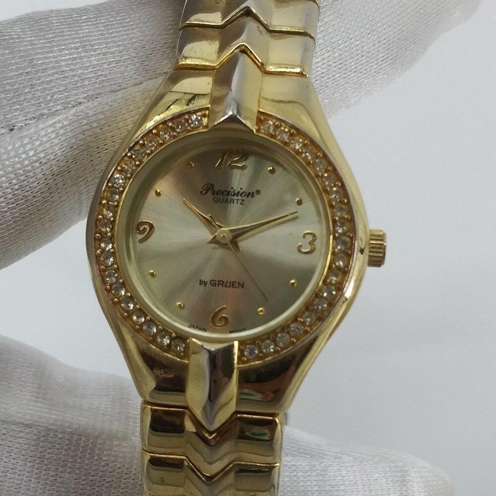Women's Gruen Precision Quartz Wristwatch Rhinestones Gold - Picture 10 of 13